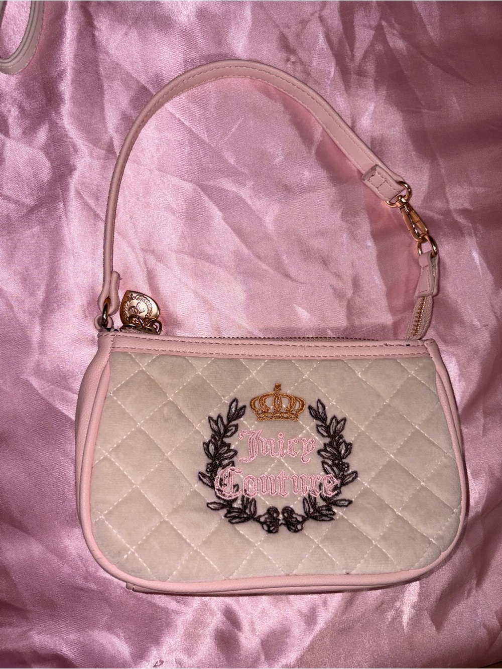 Juicy Couture Pale Pink Quilted Mini Shoulder Bag with Gold Trim
